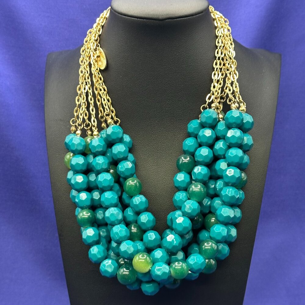 Jules B. Multi-Strand Blue/Green Faceted Bead Statement Necklace